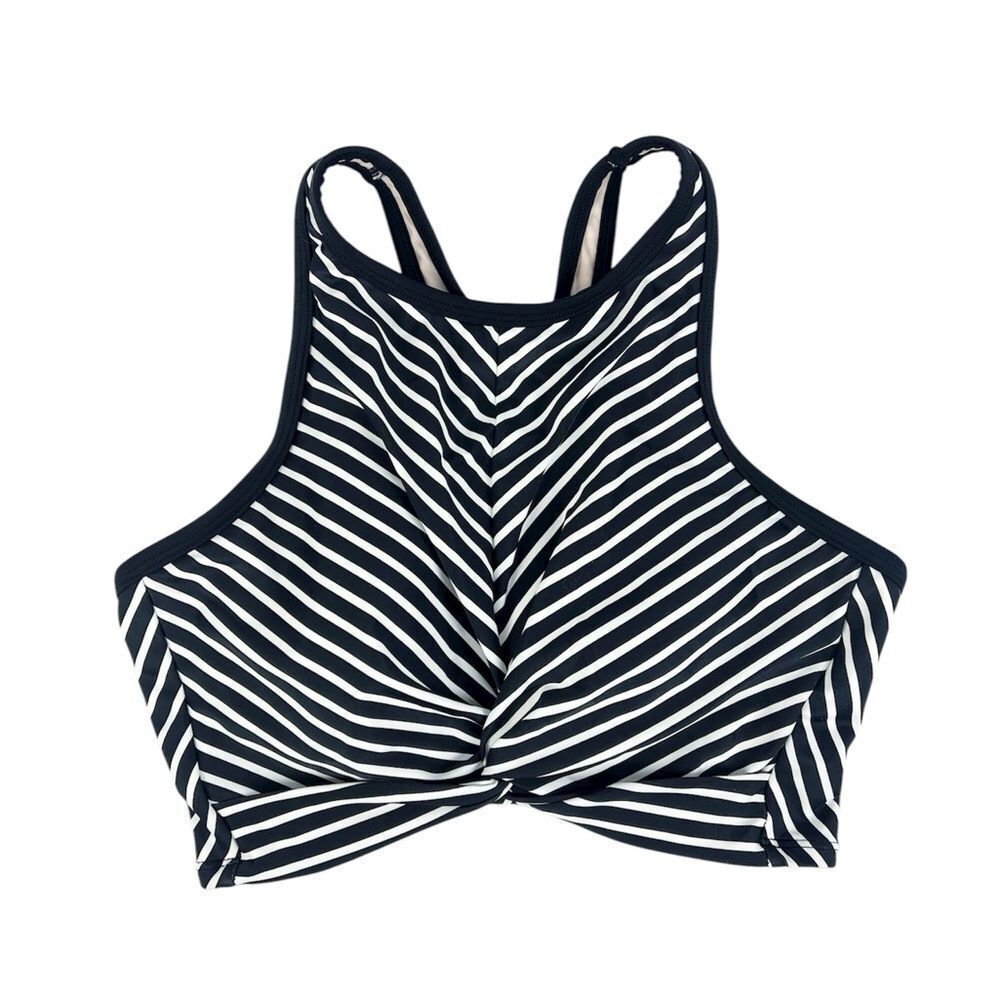 Kona‎ Sol Black White Striped High Neck Racerback Swim Bikini Top Size Medium